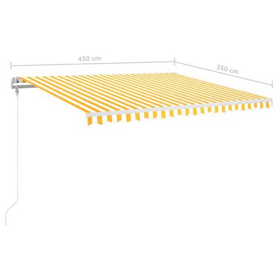 vidaXL Автоматичен сенник LED сензор за вятър 450x350 см жълто/бяло