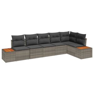 vidaXL Градински Софа Комплект с възглавница 6 pcs Сив Полиротанг