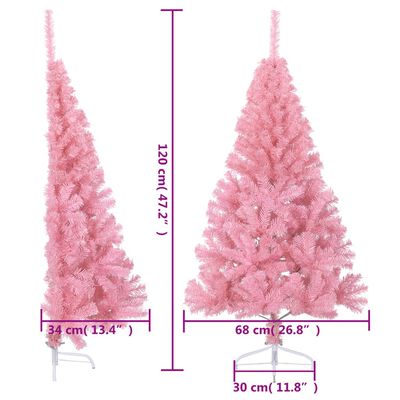 vidaXL Изкуствена половин коледна елха със стойка, розова, 120 см, PVC