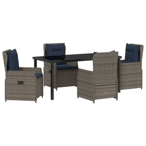 vidaXL Комплект за хранене в градината 5 pcs Сив Полиратан