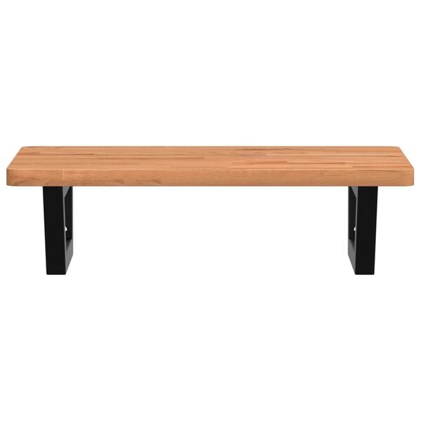 vidaXL Стенен рафт за мивка, стомана и масивно дърво бук