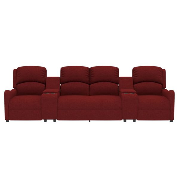 vidaXL 4-местен масажен реклайнер с държачи за чаши виненочервен плат