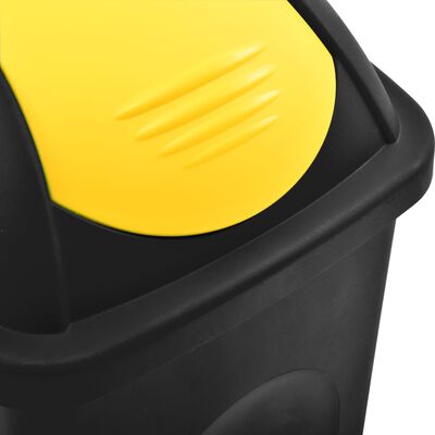 vidaXL Кошче за боклук с люлеещ капак, 60 л, черно и жълто