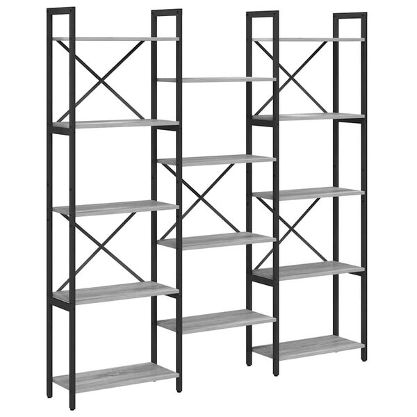 vidaXL Рафт за книги Сив сонома 156 x 25 x 167 см Инженерно дърво