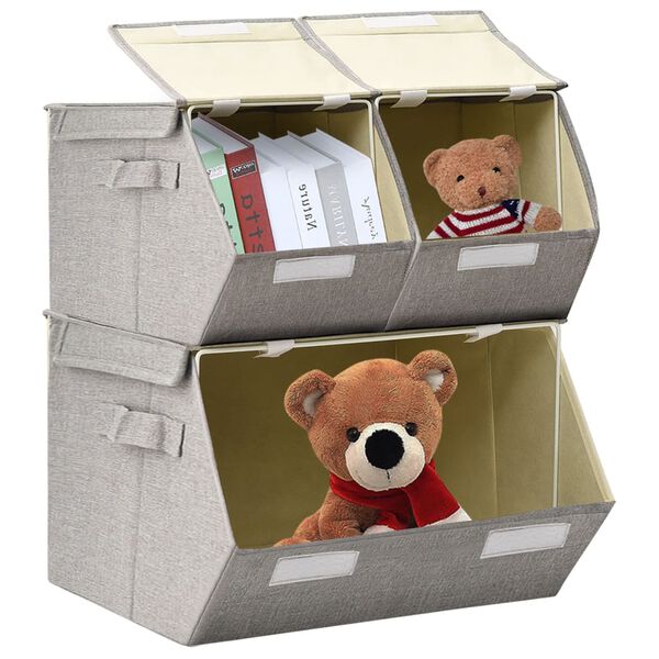 vidaXL Комплект стифиращи кутии за съхранение от 3 части плат сив