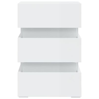 vidaXL Нощно шкафче с LED, бял гланц, 45x35x67 см, инженерно дърво