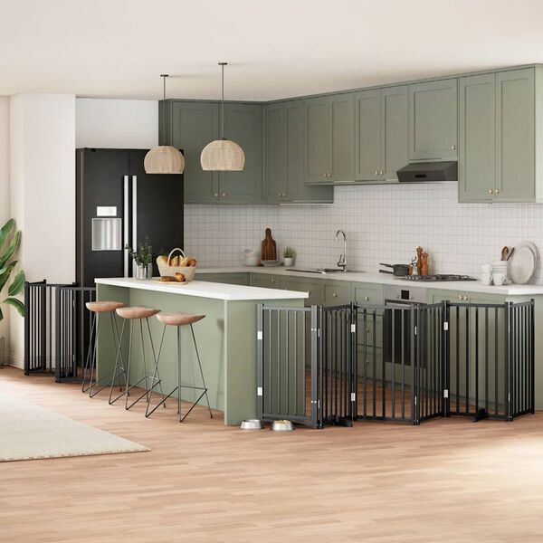 vidaXL Сгъваема преграда за куче с врата 12 панела черна 600 см топола