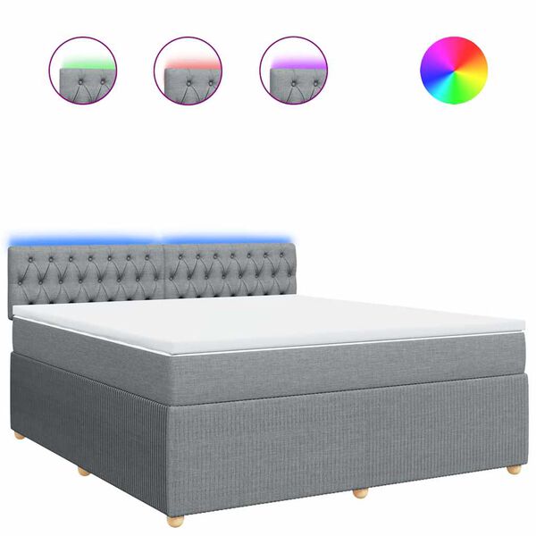 vidaXL Боксспринг легло с матрак, светлосиво, 180x200 см, плат