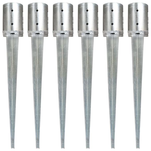 vidaXL Заземителни колове 6 бр сребристи 10x76 см поцинкована стомана