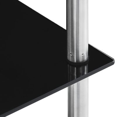 vidaXL Етажерка с 5 рафта, черна, 40x40x130 см, закалено стъкло