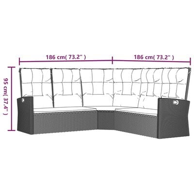vidaXL Наклоняем ъглов диван с възглавници, черен полиратан