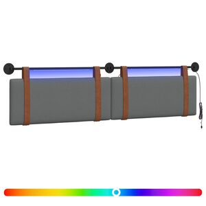 vidaXL Табла за легло висяща С LED осветление Тъмносиво Антично PU