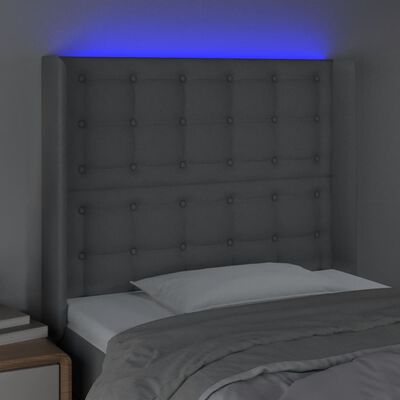 vidaXL LED горна табла за легло, светлосива, 103x16x118/128 см, плат