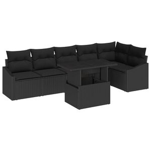 vidaXL Градински Софа Комплект с възглавница с възглавница 7 pcs Черно