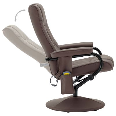 vidaXL Масажен стол с табуретка за крака, кафяв, изкуствена кожа