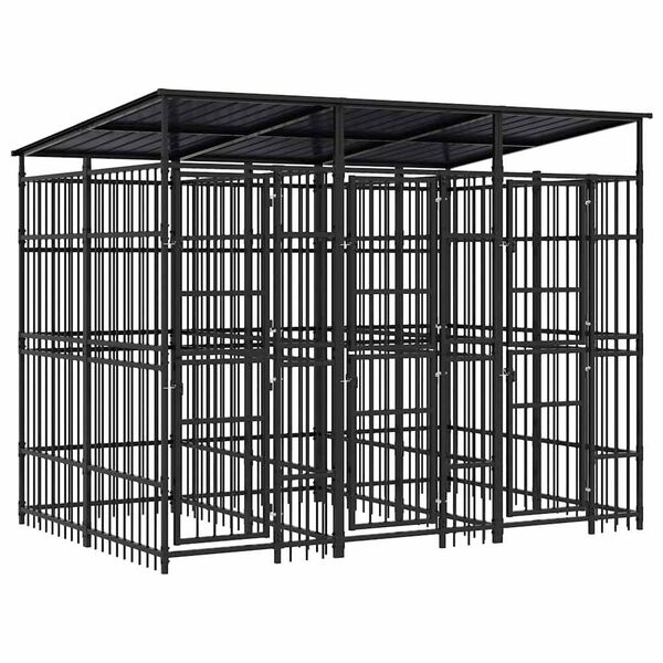 vidaXL Дворна клетка за кучета с покрив, стомана, 5,53 м&sup2;