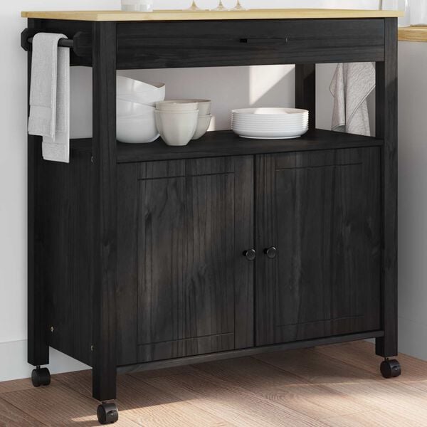 vidaXL Кухненска количка Едноцветен Черно 88,5 x 40 x 48 см