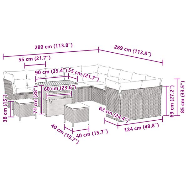 vidaXL Градински Софа Комплект с възглавница 13 pcs Черно