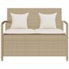 vidaXL Градинска пейка за съхранение с възглавница Бежова поли ратан