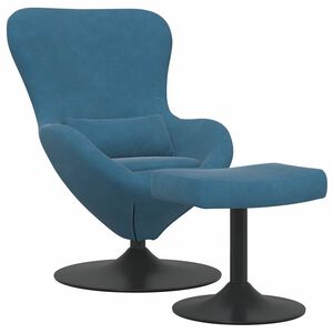 vidaXL Яйцевиден стол с столче with Footstool Синьо Кадифе