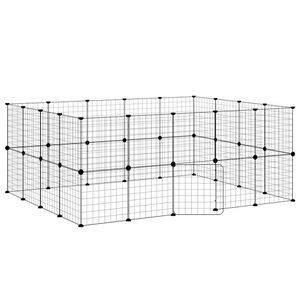 vidaXL Клетка за животни с врата, 36 панела, черна, 35x35 см, стомана