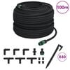 vidaXL Градински маркуч за капково напояване, черен, 0,6", 100 м, гума