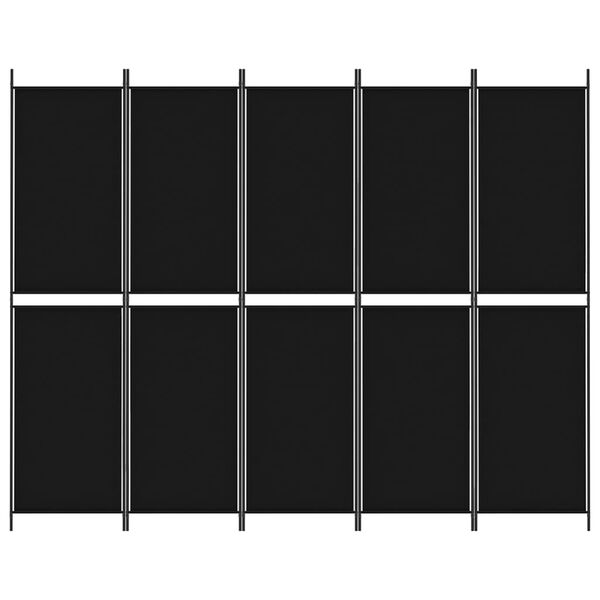 vidaXL Параван за стая, 5 панела, черен, 250x200 см, текстил