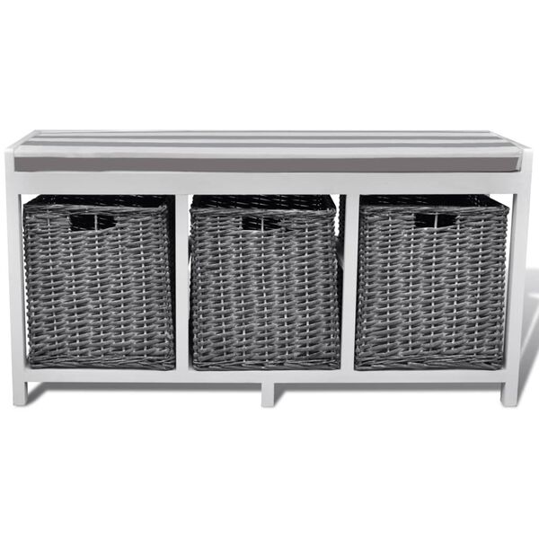 vidaXL Бял шкаф/пейка за входно антре с възглавница, с 3 кошници