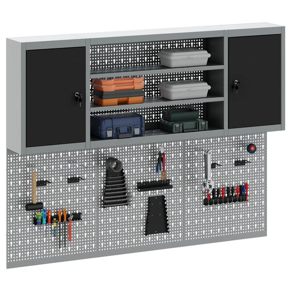 vidaXL Комплект инструментален шкаф с рафт със съхранение 4 pcs Черно