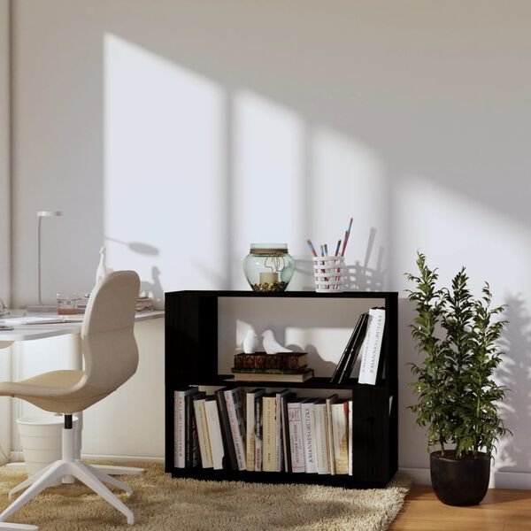 vidaXL Библиотека/разделител за стая, черна, 80x25x70 см, бор масив