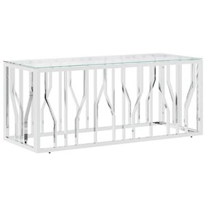 vidaXL Маса за кафе 110x45x45 cм неръждаема стомана и стъкло