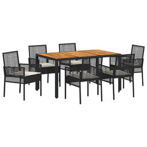 vidaXL Комплект за хранене в градината 7 pcs Черно полиратан