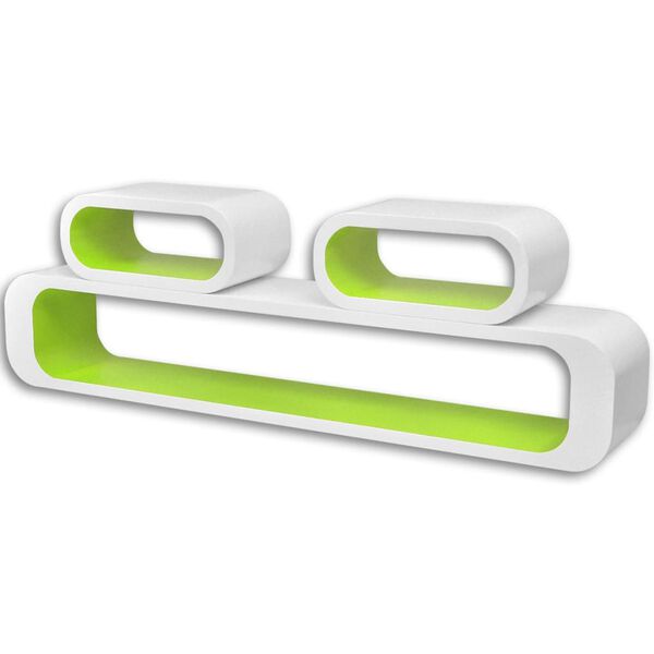 vidaXL Кубични стенни полици, 6 бр, зелено и бяло