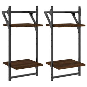vidaXL Двуетажни стенни рафтове с пръти 2 бр кафяв дъб 30x25x65 см