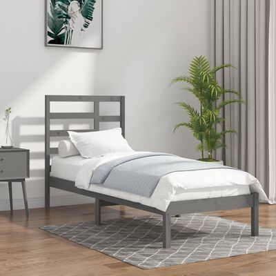 vidaXL Рамка за легло, сива, дърво масив, 100х200 см