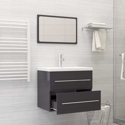vidaXL Комплект мебели за баня от 2 части, сив гланц, инженерно дърво