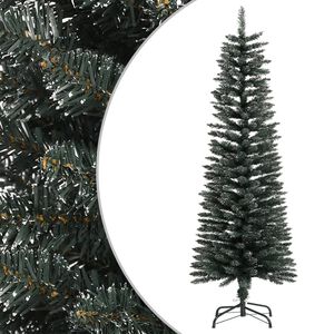 vidaXL Изкуствена тънка коледна елха със стойка, зелена, 120 см, PVC