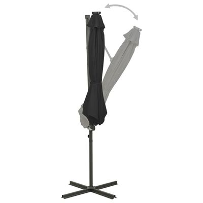 vidaXL Чадър с чупещо рамо, прът и LED лампи, черен, 300 см