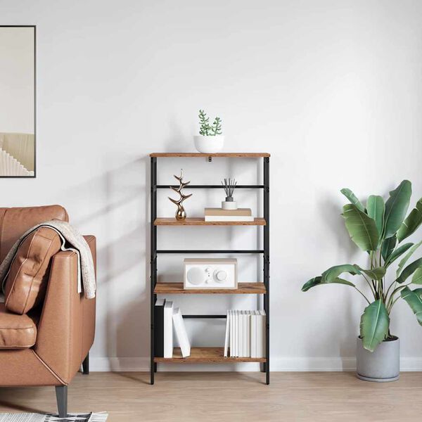 vidaXL Рафт за книги Старо дърво 60 х 29,5 х 115 см Инженерно дърво