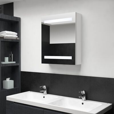 vidaXL LED шкаф с огледало за баня, сияйно бяло, 50x14x60 см