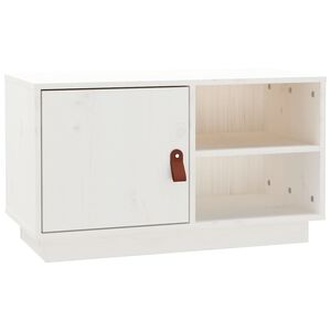 vidaXL ТВ шкаф, бял, 70x34x40 см, бор масив