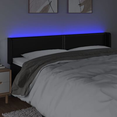 vidaXL LED горна табла за легло, черна, 163x16x78/88 см
