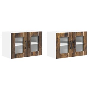 vidaXL Стенен стъклен шкаф LUCCA 2 pcs Опушен дъб 60 x 31 x 40 см