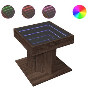 vidaXL Маса за кафе с LED, кафяв дъб, 50x50x45 см, инженерно дърво