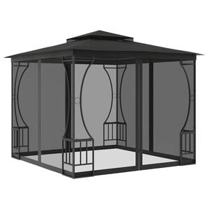 vidaXL Градинска шатра с мрежи, 300x300x265 см, антрацит