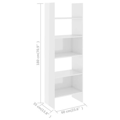 vidaXL Библиотека, бял гланц, 60x35x180 см, ПДЧ