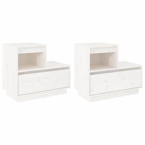 vidaXL Нощни шкафчета, 2 бр, бели, 60x34x51 см, борово дърво масив