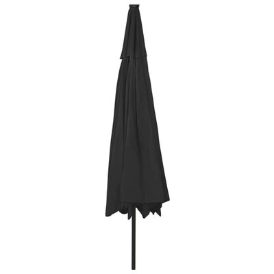 vidaXL Градински чадър с LED лампички и метален прът, 400 см, черен