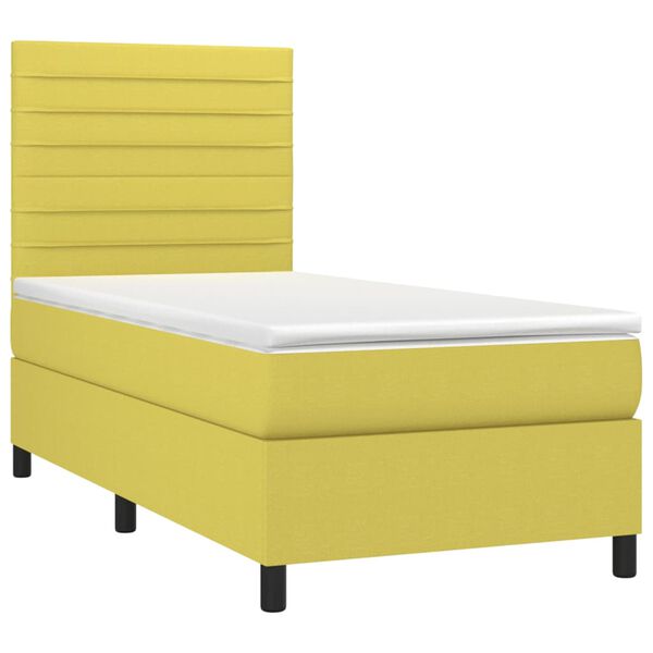 vidaXL Боксспринг легло с матрак и LED, зелена, 90x200 см, плат