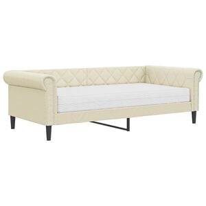 vidaXL Канапе с матрак, кремаво, 90x200 см, изкуствена кожа
